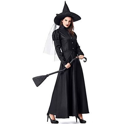 GRAJTCIN Dam Wicked Witch kostym, 4 delar Halloween Deluxe Witchy klänning svart, Svart, L GRAJTCIN Dam Wicked Witch kostym, 4 delar Halloween Deluxe Witchy klänning svart, Svart, L