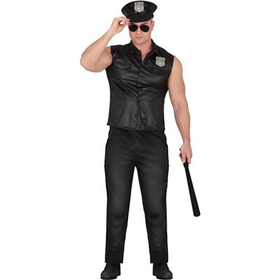 FIESTAS GUIRCA Sexig polisdräkt för män svart polisuniform med polismössa polisdräkter för män storlek L 52-54 FIESTAS GUIRCA Sexig polisdräkt för män svart polisuniform med polismössa polisdräkter för män storlek L 52-54