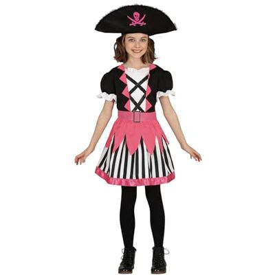 FIESTAS GUIRCA Rosa piratflicka kostym barnkläder med pirathatt och klänning för flickor 5–6 år FIESTAS GUIRCA Rosa piratflicka kostym barnkläder med pirathatt och klänning för flickor 5–6 år