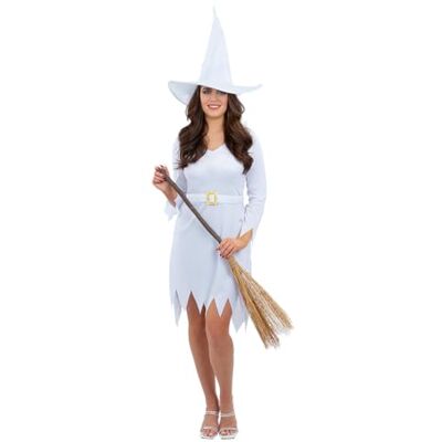 Smiffys Good White Witch kostym med klänning och hatt, halloween vuxen maskeradklänning, häxa utklädningsdräkter Smiffys Good White Witch kostym med klänning och hatt, halloween vuxen maskeradklänning, häxa utklädningsdräkter
