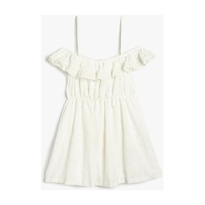 Koton flickor Dress Shoulder Off Strappy Ruffle Detail Cutwork Embroidered Klänning Koton flickor Dress Shoulder Off Strappy Ruffle Detail Cutwork Embroidered Klänning