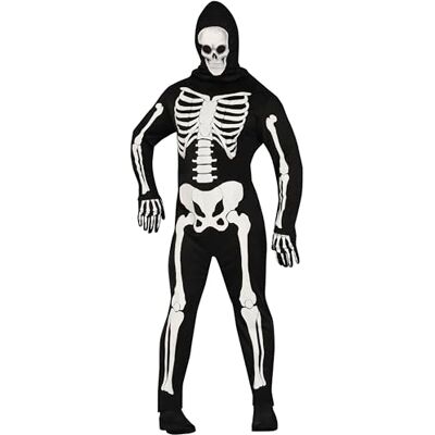 FIESTAS GUIRCA Läskig skelettdräkt för män inkluderar skelettoverall med huva och dödskalletryck Halloween-kostymer för män storlek vuxen L FIESTAS GUIRCA Läskig skelettdräkt för män inkluderar skelettoverall med huva och dödskalletryck Halloween-kostymer för män storlek vuxen L