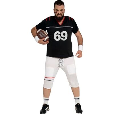 FIESTAS GUIRCA Quarterback kostym vuxen (56-58/XXL) T-shirt och byxor för sportfester och fester och fester perfekt för Halloween, karneval och kostymfester svart och vitt FIESTAS GUIRCA Quarterback kostym vuxen (56-58/XXL) T-shirt och byxor för sportfester och fester och fester perfekt för Halloween, karneval och kostymfester svart och vitt