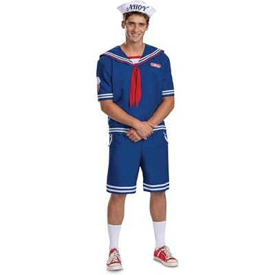 Disguise Förklädnad herr Stranger Things Steve Scoops Ahoy-kostym, officiell främling saker kostym med topp och hatt, Som visat, Men's Size Extra Large (50-52) Disguise Förklädnad herr Stranger Things Steve Scoops Ahoy-kostym, officiell främling saker kostym med topp och hatt, Som visat, Men's Size Extra Large (50-52)