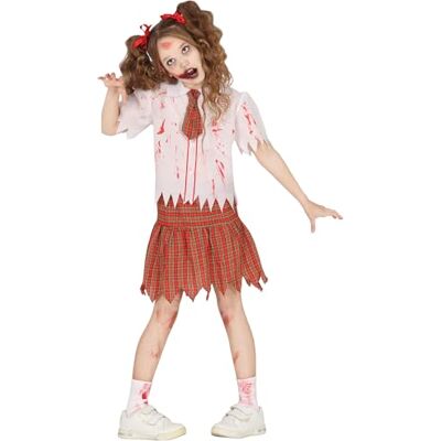 FIESTAS GUIRCA Zombie skolflicka kostym för flickor röd skoluniform halloweendräkter för flickor 10-12 år FIESTAS GUIRCA Zombie skolflicka kostym för flickor röd skoluniform halloweendräkter för flickor 10-12 år