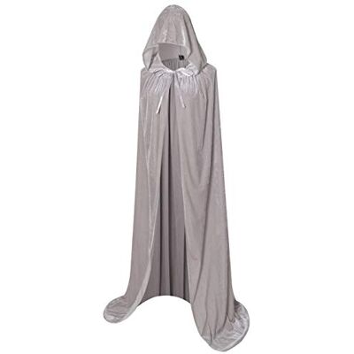 BIGXIAN Lång mantel med huva sammet cape häxa kostym halloween kostymer för kvinnor män, Grått, XL BIGXIAN Lång mantel med huva sammet cape häxa kostym halloween kostymer för kvinnor män, Grått, XL