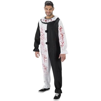 Chaks Terrifier Art the Clown jumpsuit, tvåfärgad svart-vit skräck look, kostym overall för halloween Chaks Terrifier Art the Clown jumpsuit, tvåfärgad svart-vit skräck look, kostym overall för halloween