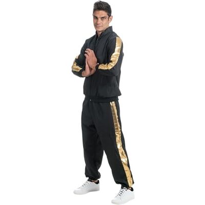 Chaks – Kostym, träningsoverall, 2 delar, joggingdräkt, rapperlook, 80-tals festoutfit för karneval, festival Chaks – Kostym, träningsoverall, 2 delar, joggingdräkt, rapperlook, 80-tals festoutfit för karneval, festival