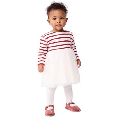 Petit Bateau Långärmad babyklänning i två material Petit Bateau Långärmad babyklänning i två material