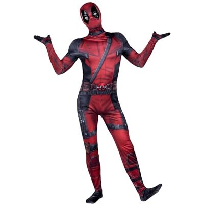 Jazwares Costume Play MARVEL Deadpool Officiell Deluxe Zentai Halloweendräkt för vuxna – Stretchspandex med handledsslits, storlek S Jazwares Costume Play MARVEL Deadpool Officiell Deluxe Zentai Halloweendräkt för vuxna – Stretchspandex med handledsslits, storlek S