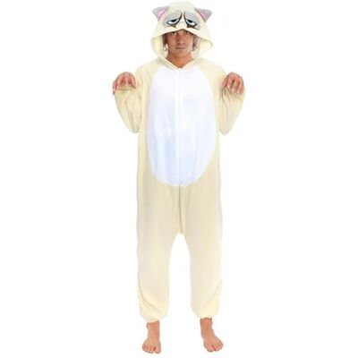 Chaks Grumpy Cat-kostym, overall med huva, onesie för vuxna, djurdräkt för karneval, temafest Chaks Grumpy Cat-kostym, overall med huva, onesie för vuxna, djurdräkt för karneval, temafest