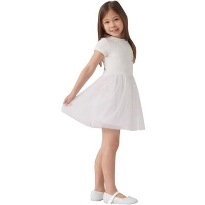 Petit Bateau Kortärmad klänning för flickor, Vit/koppar, 8 anni Petit Bateau Kortärmad klänning för flickor, Vit/koppar, 8 anni