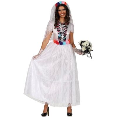 FIESTAS GUIRCA Vuxen Catrina Bride Kostym (38-40/M) Klänning och pannband Skelett Bruddräkter för Halloween, Dödsdag och kostymfester Perfekt för kvinnor Vit FIESTAS GUIRCA Vuxen Catrina Bride Kostym (38-40/M) Klänning och pannband Skelett Bruddräkter för Halloween, Dödsdag och kostymfester Perfekt för kvinnor Vit