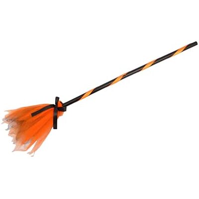 Ciao Witch Broom for disguise (85cm, detachable) with two-tone tulle, orange/black Ciao Witch Broom for disguise (85cm, detachable) with two-tone tulle, orange/black