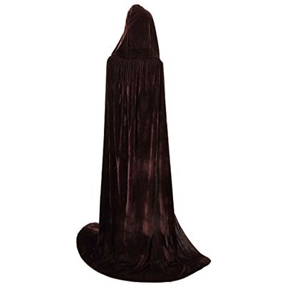 BIGXIAN Lång mantel med huva sammet cape häxa kostym halloween kostymer för kvinnor män, Brun, M BIGXIAN Lång mantel med huva sammet cape häxa kostym halloween kostymer för kvinnor män, Brun, M