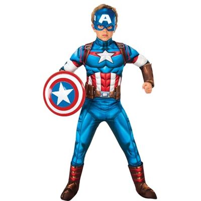 Rubie's Rubies Capitan America Deluxe kostym för pojkar och flickor, vadderad brösttröja, stöveljacka och mask, officiell Marvel för karneval, jul, födelsedag, fest, halloween Rubie's Rubies Capitan America Deluxe kostym för pojkar och flickor, vadderad brösttröja, stöveljacka och mask, officiell Marvel för karneval, jul, födelsedag, fest, halloween