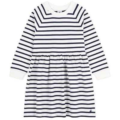 Petit Bateau Långärmad klänning för flickor och flickor, Vit/blå, 3 anni Petit Bateau Långärmad klänning för flickor och flickor, Vit/blå, 3 anni