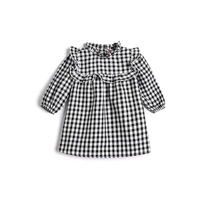 Koton Babygirl's crew neck långärmad ruffled mönstrad klänning Koton Babygirl's crew neck långärmad ruffled mönstrad klänning