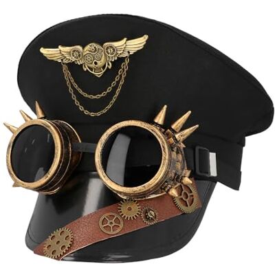 Boland 54581 – steampunk pilothatt med festglasögon, huvudbonad för vuxna, festival, karneval, temafest och cosplay Boland 54581 – steampunk pilothatt med festglasögon, huvudbonad för vuxna, festival, karneval, temafest och cosplay