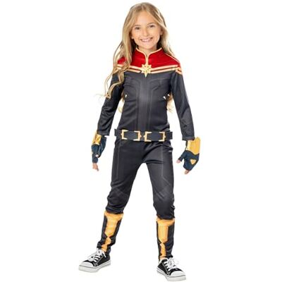 Rubie's Rubies Captain Marvel Deluxe kostym för flickor och pojkar, Jumpsuit med silvermärke och handskar, The Marvels officiella licens för karneval, födelsedagar, fester Rubie's Rubies Captain Marvel Deluxe kostym för flickor och pojkar, Jumpsuit med silvermärke och handskar, The Marvels officiella licens för karneval, födelsedagar, fester