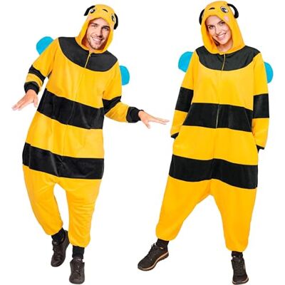 W WIDMANN MILANO Party Fashion – Bijumpsuit för vuxna, gul-svart plysch overall med huva, djurdräkt för karneval W WIDMANN MILANO Party Fashion – Bijumpsuit för vuxna, gul-svart plysch overall med huva, djurdräkt för karneval