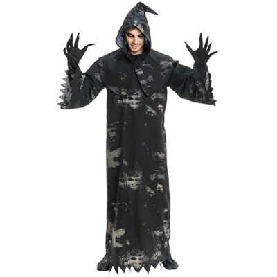 Chaks Soul Slayer 3-delad kostym, klänning, huva och handskar, mörk kostym för halloween och karneval Chaks Soul Slayer 3-delad kostym, klänning, huva och handskar, mörk kostym för halloween och karneval