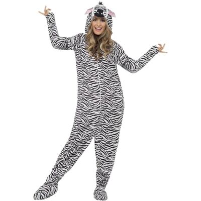 Smiffys Zebra Costume Black & White All In One With Hood (L) Smiffys Zebra Costume Black & White All In One With Hood (L)