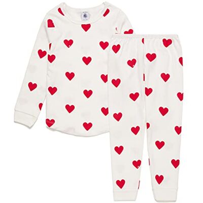 Petit Bateau flickpyjamas, Blanc Marshmallow/Rouge Terkuit, 8 år Petit Bateau flickpyjamas, Blanc Marshmallow/Rouge Terkuit, 8 år