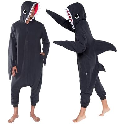 Funziez! Adult Onesie Halloween Costume Animal Dinosaur Shark Unisex Plush One Piece Cosplay Suit for Adults, Men and Women (XX-Large, Grey Shark) Funziez! Adult Onesie Halloween Costume Animal Dinosaur Shark Unisex Plush One Piece Cosplay Suit for Adults, Men and Women (XX-Large, Grey Shark)