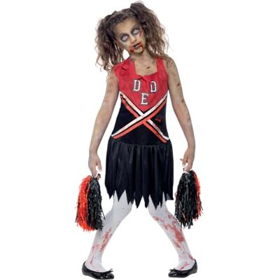Smiffys Zombie Cheerleader Costume, Red & Black, with Blood Stained Dress & Pom Poms, (L) Smiffys Zombie Cheerleader Costume, Red & Black, with Blood Stained Dress & Pom Poms, (L)