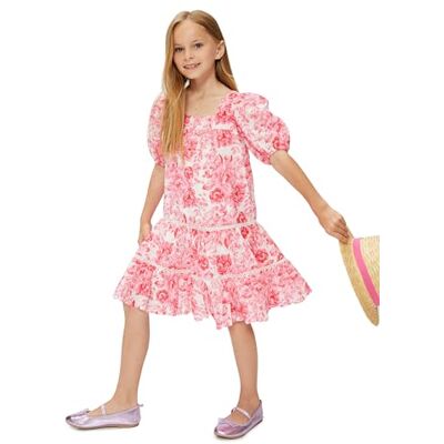 Koton flickor Mini Dress Floral Short Puff Sleeve Square Neck Klänning Koton flickor Mini Dress Floral Short Puff Sleeve Square Neck Klänning