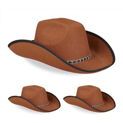 Relaxdays Cowboyhatt, set om 3, västernhatt, kvinnor och män, västerländsk stil, karneval, för vuxna, brun Relaxdays Cowboyhatt, set om 3, västernhatt, kvinnor och män, västerländsk stil, karneval, för vuxna, brun