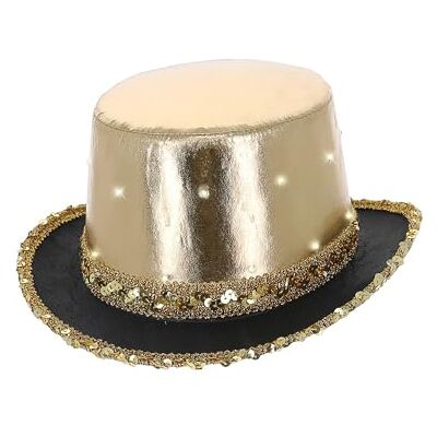Smiffys 53055, guld LED upplyst metallisk topp hatt, unisex vuxen, en storlek Smiffys 53055, guld LED upplyst metallisk topp hatt, unisex vuxen, en storlek