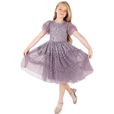 Maya Deluxe flicka flicka paljett ruffles gnistrande party kortärmad midi bröllop gäst tutu frilly barn bal klänning, Moody Lilac, 3-4 år Maya Deluxe flicka flicka paljett ruffles gnistrande party kortärmad midi bröllop gäst tutu frilly barn bal klänning, Moody Lilac, 3-4 år