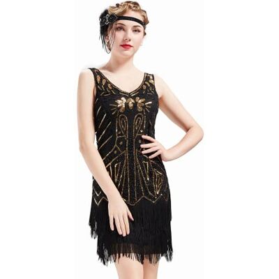 BABEYOND Dam Flapper Klänningar Set 1920-tal V-ringad Pärlfransar Great Gatsby Klänning ., Guld-svart, L BABEYOND Dam Flapper Klänningar Set 1920-tal V-ringad Pärlfransar Great Gatsby Klänning ., Guld-svart, L