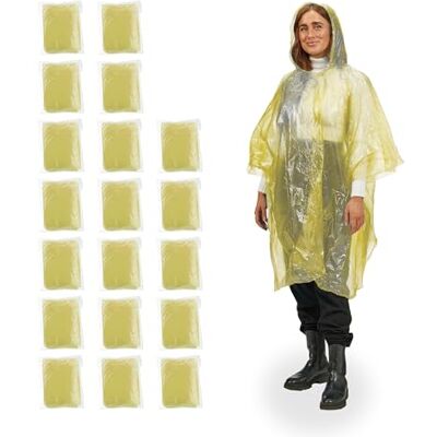 Relaxdays Regnponcho, set om 20, engångsregncape med huva, festival, nödponcho för kvinnor och män, färgval Relaxdays Regnponcho, set om 20, engångsregncape med huva, festival, nödponcho för kvinnor och män, färgval