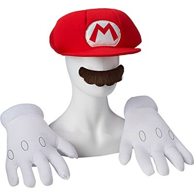 Disguise DISX73790 Mustasch Nintendo kostymtillbehör, Mario hatt & handskar, en storlek Disguise DISX73790 Mustasch Nintendo kostymtillbehör, Mario hatt & handskar, en storlek
