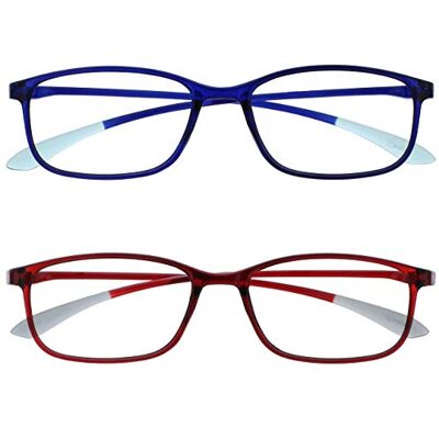 OPULIZE Is 2-pack superlätta läsglasögon mörkblå röd dam herr RR61-3Z +3,50 OPULIZE Is 2-pack superlätta läsglasögon mörkblå röd dam herr RR61-3Z +3,50