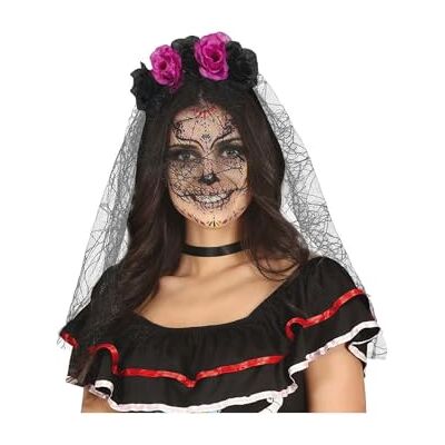 FIESTAS GUIRCA Lila Catrina pannband med slöja FIESTAS GUIRCA Lila Catrina pannband med slöja
