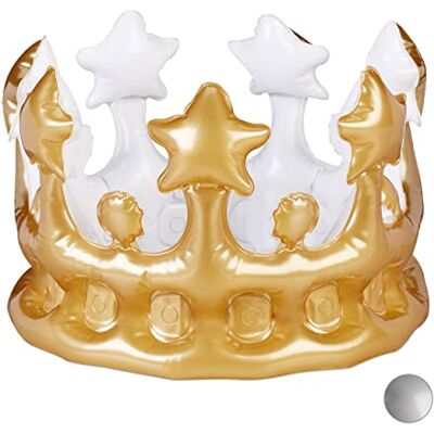 Relaxdays Uppblåsbar krona, kostymtillbehör, karneval, tillbehör för prinsessa, kung, JGA, födelsedagskrona, kul, guld Relaxdays Uppblåsbar krona, kostymtillbehör, karneval, tillbehör för prinsessa, kung, JGA, födelsedagskrona, kul, guld