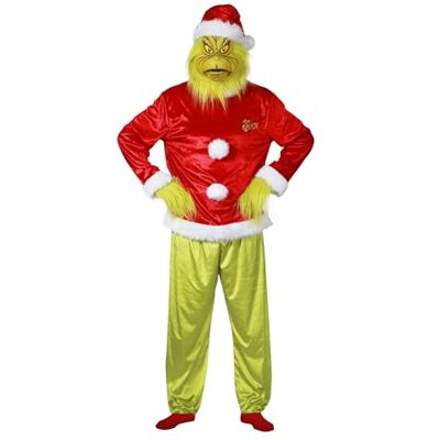 Chaks Le Grinch™-dräkt, 5-delat set för vuxna, karneval, julklädsel med mask, keps, topp, byxor, handskar Chaks Le Grinch™-dräkt, 5-delat set för vuxna, karneval, julklädsel med mask, keps, topp, byxor, handskar