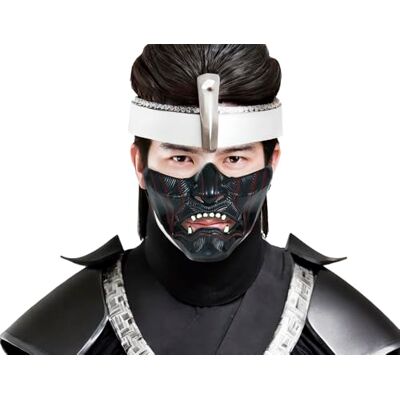 FIESTAS GUIRCA Japansk halvmask (en storlek) Halloween Ninja kostym tillbehör och anime temafester svart FIESTAS GUIRCA Japansk halvmask (en storlek) Halloween Ninja kostym tillbehör och anime temafester svart