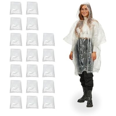 Relaxdays Regnponcho, set om 20, engångsregncape med huva, festival, nödponcho för kvinnor och män, färgval Relaxdays Regnponcho, set om 20, engångsregncape med huva, festival, nödponcho för kvinnor och män, färgval