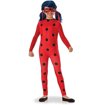 Rubie's RUBIES Officiell mirakulös LADYBUG nybörjarförklädnad för barn storlek 7–8 år kostym med jumpsuit och mask med elastiskt band Rubie's RUBIES Officiell mirakulös LADYBUG nybörjarförklädnad för barn storlek 7–8 år kostym med jumpsuit och mask med elastiskt band