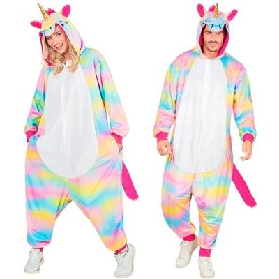 W WIDMANN MILANO Party Fashion – enhörning jumpsuit för vuxna, regnbåge plysch overall med huva, djurdräkt för karneval W WIDMANN MILANO Party Fashion – enhörning jumpsuit för vuxna, regnbåge plysch overall med huva, djurdräkt för karneval