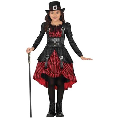 FIESTAS GUIRCA Gothic Girl kostym för barn (5–6 år) klänning för flickor steampunk, halloween, karneval och maskeradfester perfekt för flickor svart och rött FIESTAS GUIRCA Gothic Girl kostym för barn (5–6 år) klänning för flickor steampunk, halloween, karneval och maskeradfester perfekt för flickor svart och rött
