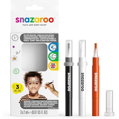 Snazaroo 1180142 Barnsmink, sminkpenna med penselspets, set med 3 färger halloween, svart/vit/orange Snazaroo 1180142 Barnsmink, sminkpenna med penselspets, set med 3 färger halloween, svart/vit/orange
