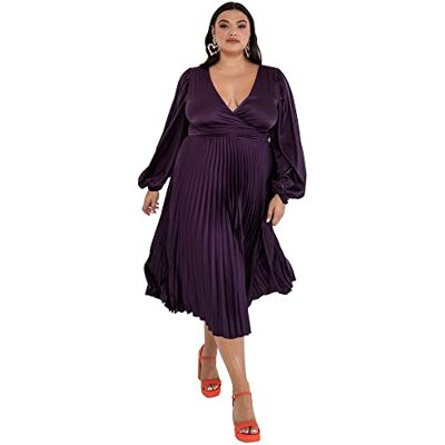 Lovedrobe dam pleated midaxi klänning dam kvällsdräkt V halslinje rygg nyckelhål långärmad bishop satin en linje klänning, lila, 54 SE Lovedrobe dam pleated midaxi klänning dam kvällsdräkt V halslinje rygg nyckelhål långärmad bishop satin en linje klänning, lila, 54 SE