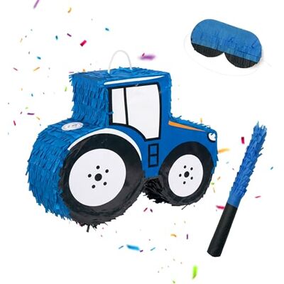 Relaxdays piñata-set, 3 delar, traktor, till upphängning, för barn, blå flickor & pojkar, med piñata-pinne & mask Relaxdays piñata-set, 3 delar, traktor, till upphängning, för barn, blå flickor & pojkar, med piñata-pinne & mask
