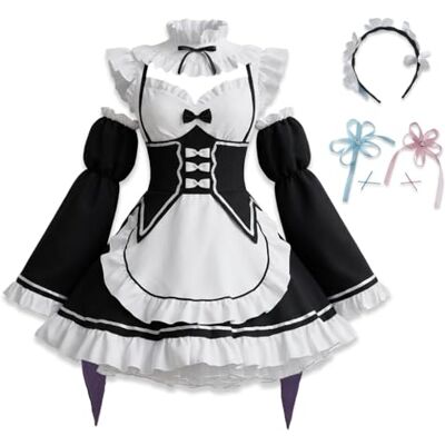 Ainiel Dam hembiträde kostym anime cosplay Lolita maskeradstrumpor huvudbonad (medium) svart vit Ainiel Dam hembiträde kostym anime cosplay Lolita maskeradstrumpor huvudbonad (medium) svart vit